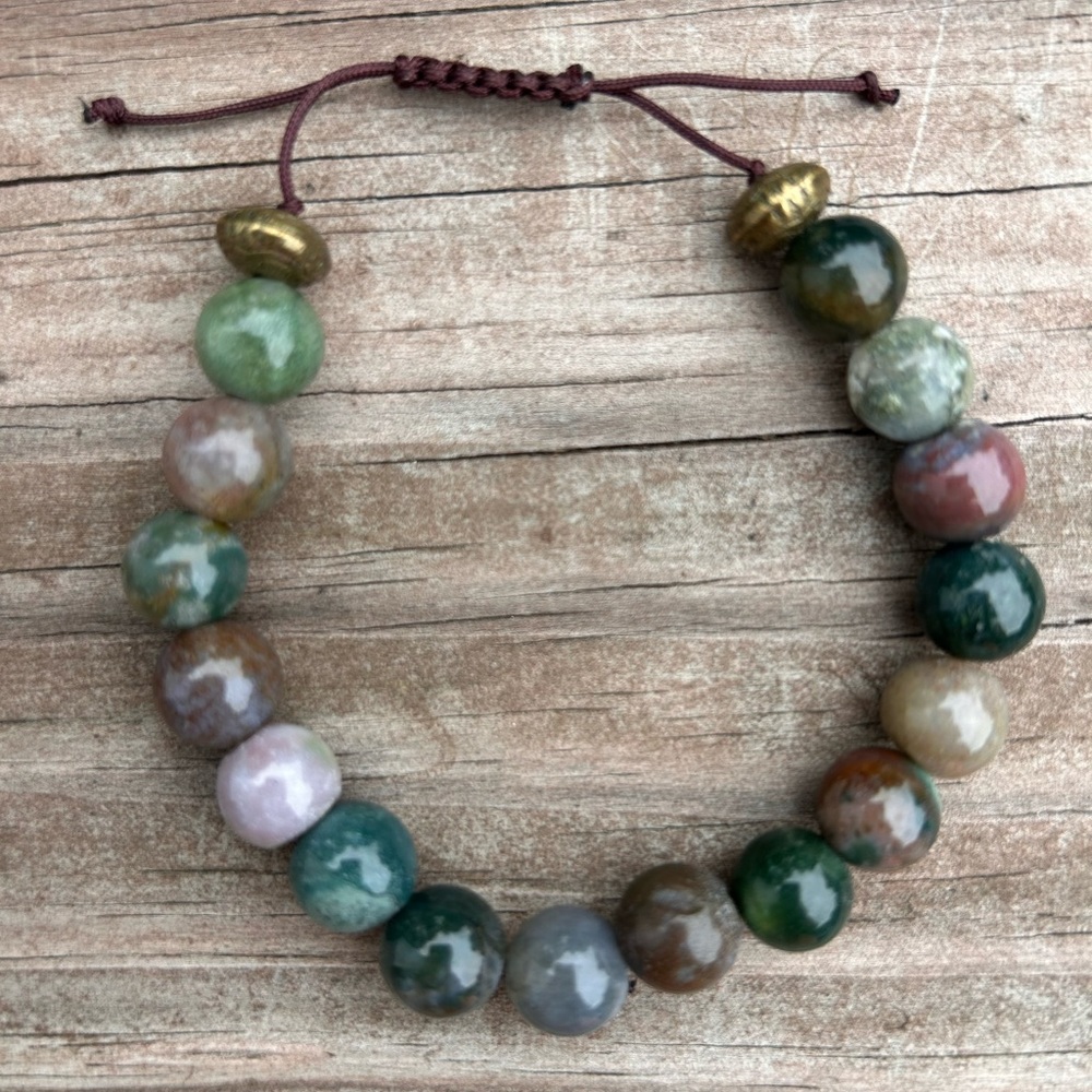 Unisex adjustable fancy jasper beaded bracelet